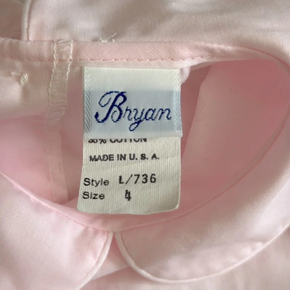 {VTG} Bryan | 70s 80s Peter Pan Collar Puff Sleeve Heirloom Dress L/736 Pink (4) - Picture 7 of 16
